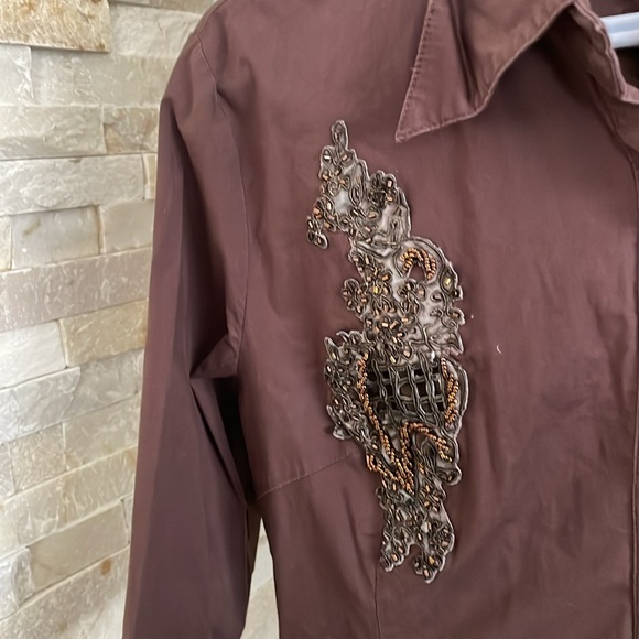 Brown Beaded and Sequin Button Down top - Picture 3 of 6